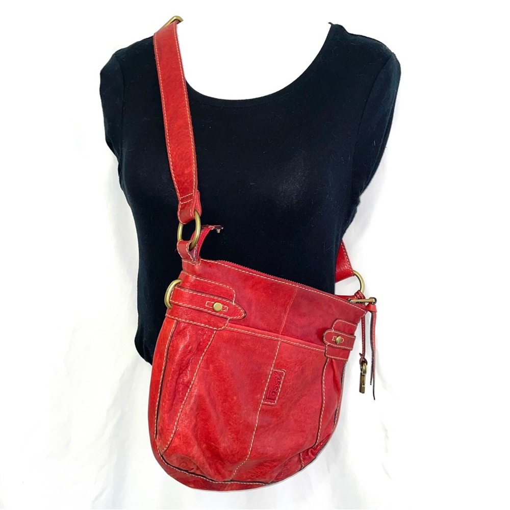Fossil Red Leather Crossbody